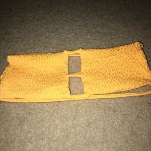 Yellow Bandeau Smocked Bikini Top